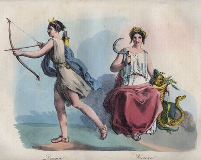 Roma mitolojisi - Diana (Diane) av tanrıçası ve Ceres tarım tanrıçası - “Evrenin Tüm Halklarının Gümrük ve Geleneklerinden” gravür. Bu, hükümetin, yasaların, milislerin, en eski çağlardan beri tüm ulusların dininin tarihidir. by Unknown artist