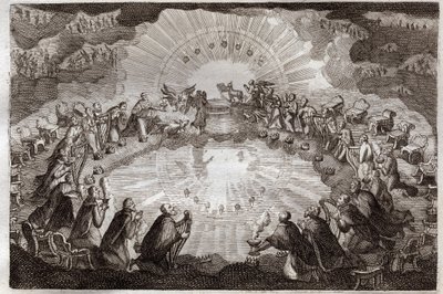 Royaumont İncil, Yeni Ahit: Kuzu tarafından açılan kitabın yedi mührü. Yirmi dört ihtiyar, bir aslan, bir öküz, bir insan ve bir kartal (tetramorf) ve yedi kandille çevrili tahtın önünde secdeye kapanırlar. 1811