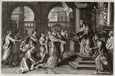 Royaumont İncil, Eski Ahit: Ester, halkını kendisini tehdit eden ölümden kurtarmak amacıyla Kral I. Xerxes