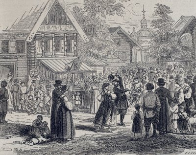 Rusya (19. yüzyıl). Bir köyde parti. 1879 (gravür) by Unknown artist