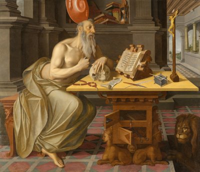 Aziz Jerome Çalışmasında, 1560-1570 dolaylarında (panelde yağlı boya) by Unknown artist