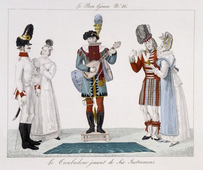 Saltimbanks: Altı enstrüman çalan ozan - "" Le bon türü"nde, deb. 19. yüzyıl by Unknown artist