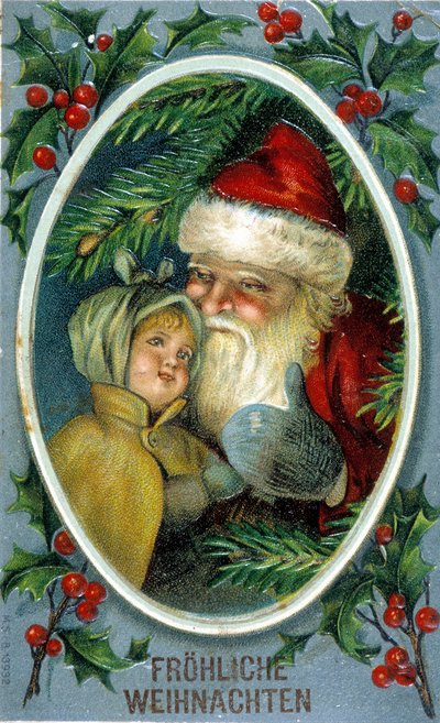 Noel Baba ve bir çocuk. 19. yüzyıl Alman kartpostalı. by Unknown artist