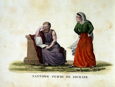 Sokrates ve karısı Xantippe (Xanthippe) arasındaki sahne de - gravür by Unknown artist