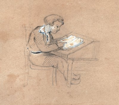 Okul çocuğu iş başında. (çizim, yaklaşık 1830) by Unknown artist