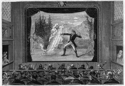 Bilimsel gösteriler: yaşayan spektrumlar. Tiyatro sahnesinde spektrumları deneyimleyin. Bir komedyen bir hayaletle savaşır. “” La Nature” da gravür by Unknown artist