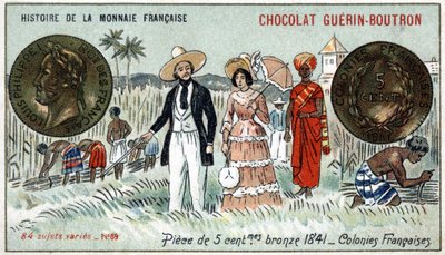 Chocolat Guérin Boutron tarafından yayınlanan Fransız Para Biriminin Seri Tarihi. 19. yüzyıl kromolitografisi. 1841