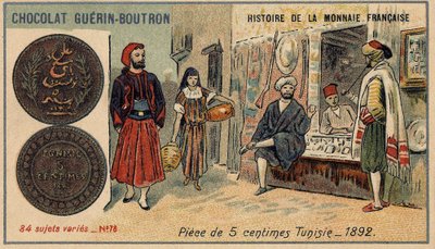Chocolat Guérin Boutron tarafından yayınlanan Fransız Para Biriminin Seri Tarihi. 19. yüzyıl kromolitografisi. 1892