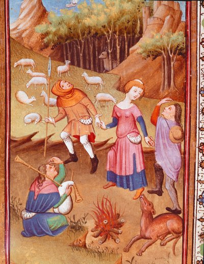 Odun ateşinin yanında dinlenen çobanlar Minyatür “Portekizli Edward I (Duarte)’nin Saatleri (1391-1438)” 15. yüzyıl Lizbon, Torre do Tombo by Unknown artist