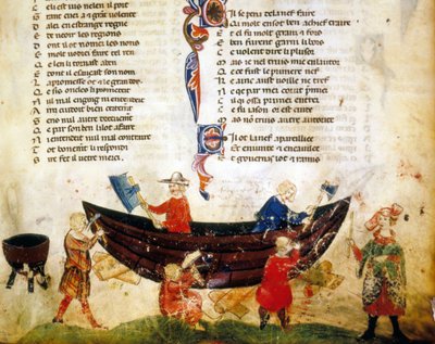 13. yüzyılda gemi yapımı ve kalafatlama. Benoit de Saint Maure'un “Roman de Troy” minyatürü. 14. yüzyıl Biblioteca Marciana, Venedik by Unknown artist
