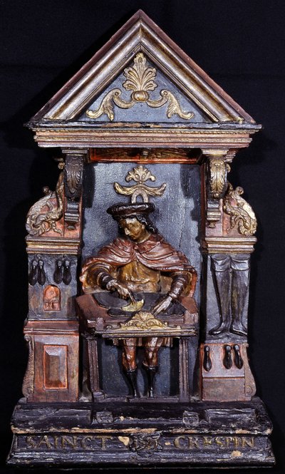 Altında “” Saint Crespin”” yazılı kunduracı işareti - oymalı ahşap by Unknown artist