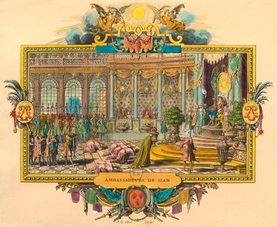 1686 yılında Kral Louis XIV Mahkemesi'nde Siam Büyükelçileri. Gravür. Özel koleksiyon by Unknown artist
