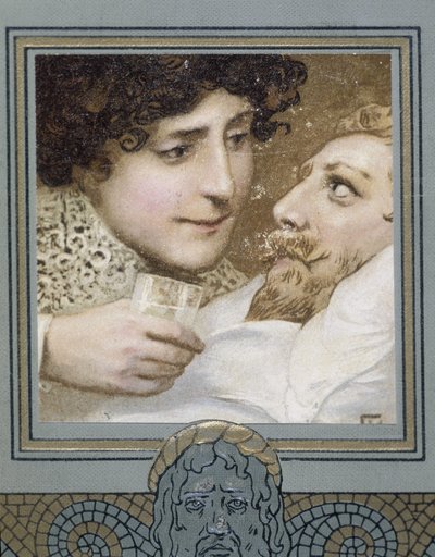 Hasta adam ve kadın ona bir bardak su veriyor - 19. yüzyıl by Unknown artist