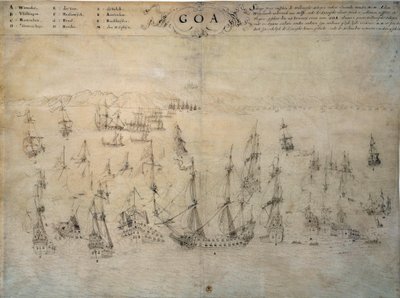 Goa Kuşatması, Portekiz kolonisi, 1603 ve 1639 yılları arasında Hollanda filosu tarafından. 17. yüzyıl el yazması Paris, B.N. by Unknown artist