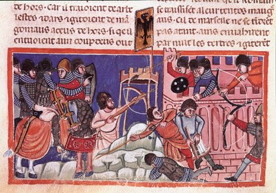 Müstahkem bir şehrin kuşatması. Jules Cesar (101 BC-44 BC) 14. yüzyıl Venedik, Biblioteca marciana gerçekleri üzerine bir kodeksten minyatür by Unknown artist