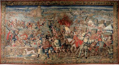 Altıncı İtalyan Savaşı (1521-1526): 24/02/1525'te I. Francois'in Charles V. Goblen'e karşı yenilgisini gören Pavia Savaşı'nın (Pavia) temsili. Napoli. Museo Nazionale di Capodimonte. by Unknown artist