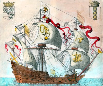 16. yüzyılın İspanyol gemisi. 16. yüzyıl gravürü. BN, Paris. by Unknown artist