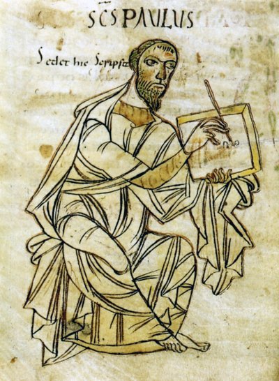 St. Paul'un mektuplarının ( parşömen ) 9. yüzyılın başlarından kalma bir el yazması versiyonundan St. Paul yazısı by Unknown artist