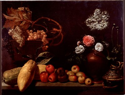Güller, çalı çiçekleri, limonlar ve üzümlerle natürmort (resim by Unknown artist