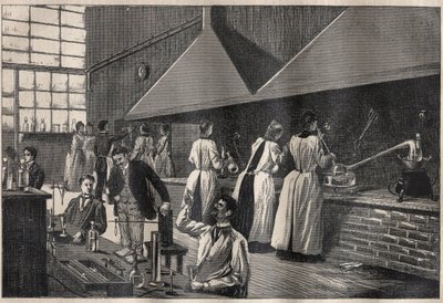 Paris Conservatoire des Arts et Metiers (Arts-et-Metiers) pratik laboratuvarındaki öğrenciler ve profesörler by Unknown artist