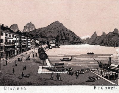 İsviçre: Brunnen şehrinin görünümü. “” Dünya 168 görüş gösteriyor”” Tarihsiz (19. yüzyılın sonları) by Unknown artist