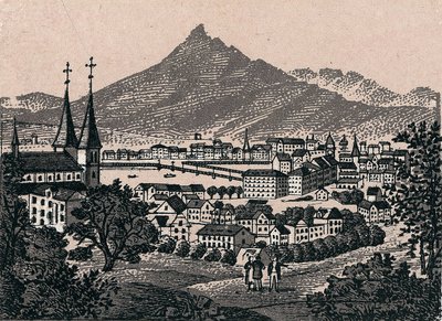 İsviçre: Luzern (Alfalfa) şehrinin görünümü. “” Dünya 168 görüş gösteriyor”” Tarihsiz (19. yüzyılın sonu) by Unknown artist
