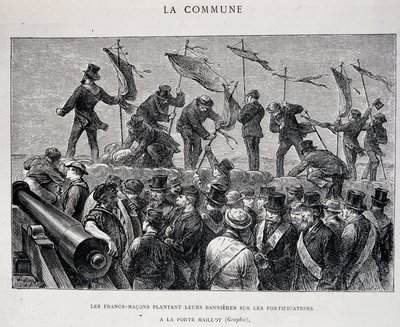 Komün: Porte Maillot'ta (1871) surlara pankartlarını diken masonlar - gravür by Unknown artist