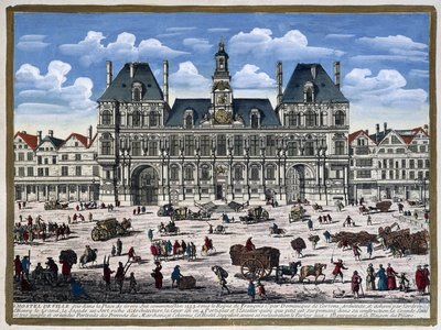 Hôtel de Ville de Paris ve 16. yüzyılda meydanı - gravür by Unknown artist