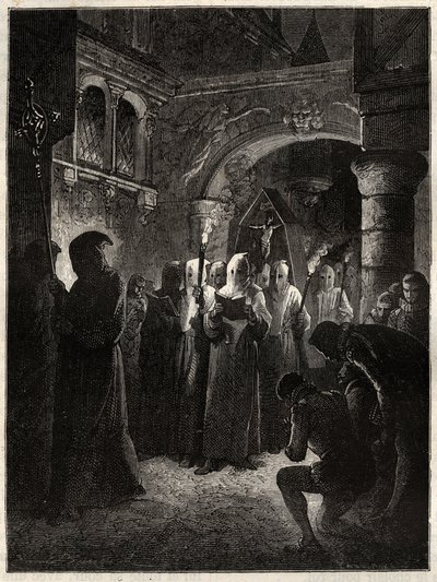 Fransa Kralı Henry III (1551-1589) beyaz tövbekar takım elbiseli”” Kral 23/03/1585 tarafından başlatılan Confrerie Alayı (beyaz tövbe alayı içinde Fransa Kralı Henry III) by Unknown artist