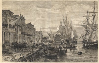 Boa Vista Rıhtımı, San Pedro de Rio Grande do Sul, Brezilya Limanı - Le quai de Belle-Vue, San Pedro de Rio Grande (Brezilya) - Sao Pedro do Rio Grande do Sul Kaptanlığı - Gravür “ "Şanlı Evren" 1866 by Unknown artist