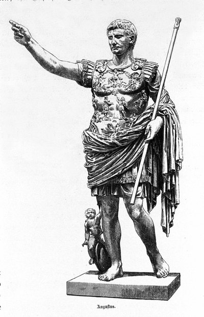 Roma İmparatoru Augustus (Octavian veya Octavian) (63 BC - 14), 19. yüzyılın gravürü. by Unknown artist