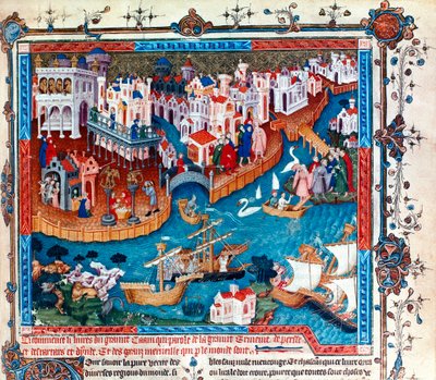 Venedikli kaşif Marco Polo, 1271'de babası ve amcasıyla Venedik şehrini terk etti: Uzak Doğu'ya yöneldi ve İpek Yolu'nu aldı, minyatür by Unknown artist