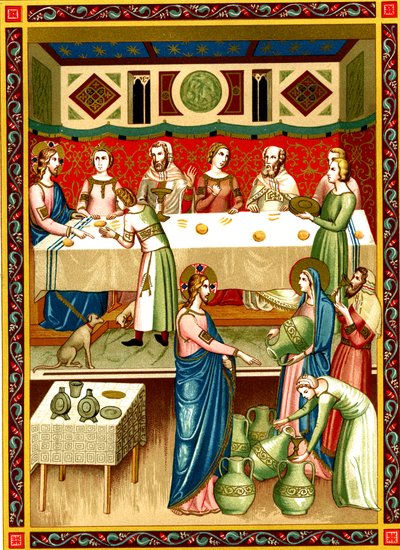 Cana'da Düğün ziyafeti, 14. yüzyıldan kalma bir el yazmasından minyatür by Unknown artist