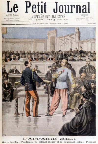 Zola davası: Albay Hubert Henry (1846-1898) ve Yarbay Georges Picquart (1854-1914) arasında ciddi bir duruşma olayı - 27/02/1898 tarihli “Le Petite Journal” da by Unknown artist
