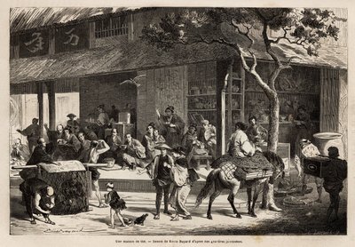 Bir evin animasyonu ve sokak aktiviteleri. İsviçre Konfederasyonu bakanı Aime Humbert tarafından 1863-1864 yıllarında Japonya