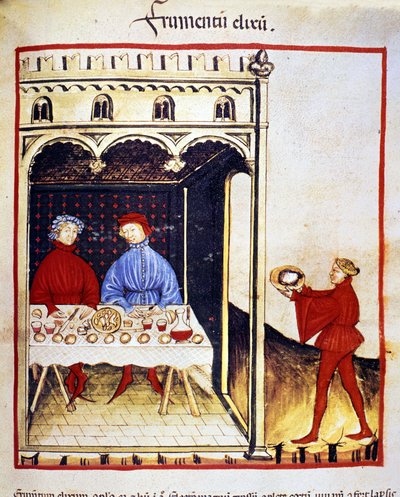 Buğdayın faydaları: Ekmeğe dayalı bir yemek. İlaç ve diyetetik sağımlarından aydınlatma “” Tacuinum sanitatis”” by Unknown artist
