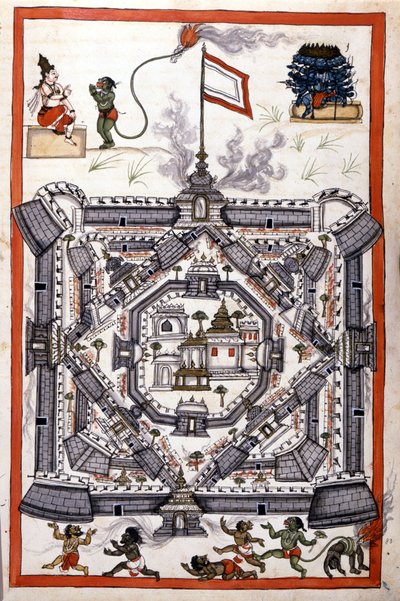 17. yüzyıldan kalma bir kağıt el yazmasında Lanka şehri (Seylan, Seylan). by Unknown artist