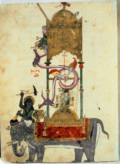 Klepsydra fili var Bu, Türk mühendis İbn al-Rajjaj al-Jazari (Al Rajjaj Al Jazari) (1136-1206) tarafından 1200 civarında tasarlanan fil şeklinde bir su saatinden oluşan bir ortaçağ Müslüman icadıdır. Türkler tarafından tasarlanan icat motor by Unknown artist