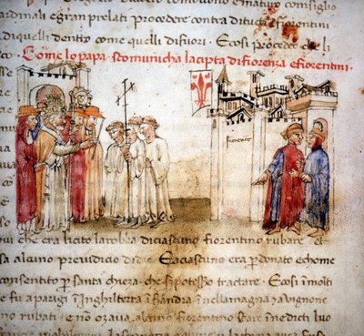 1375'te Floransa ve Floransalılar aforoz edildi - 1400 dolaylarında “” Croniche del Sercambi” de. by Unknown artist