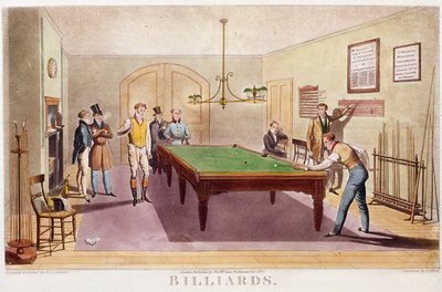 Bilardo oyunu Bilardo oynayan yüksek İngiliz sosyetesinin beyefendileri. 1827