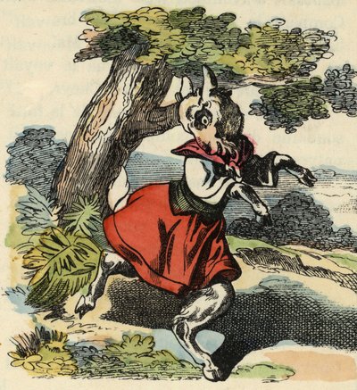 Keçi, Küçük Chevy. “Bon medor ve Küçük Chevrette” masalının illüstrasyonu. “” Küçükler için evden masallar” da. 19. yüzyılın anonim gravürü. by Unknown artist