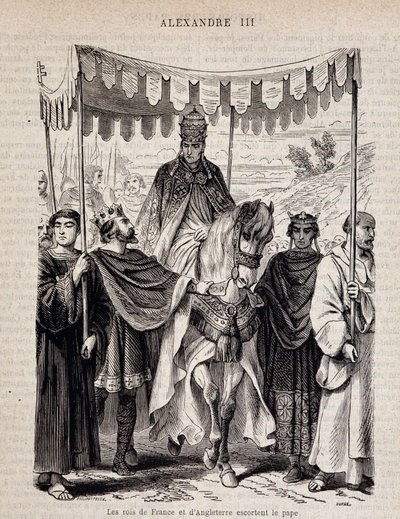 Fransa kralları Genç Louis VII (1120 - 1180) ve İngiltere, “Histoire des popes” da Papa III. by Unknown artist