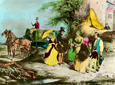 Lord ve çiftçisi Mülkün efendisi köylüleri ziyaret eder. 19. yüzyıl Özel Koleksiyonunun gravürü by Unknown artist