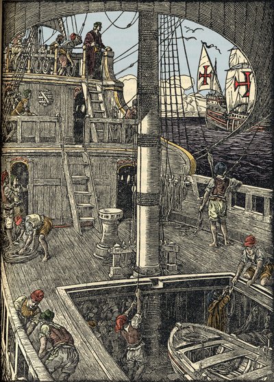 Denizci Kristof Kolomb (1451-1506) karavelinde. by Unknown artist