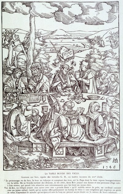 Kötülüklerin yuvarlak masası: oyun, açgözlülük, şehvet, gurur... - Gravür 1546 by Unknown artist