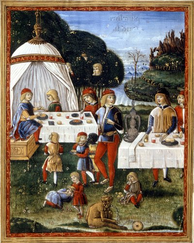 Parkta Maximilian Sforza'nın (1490 - 1530) atıştırması. 15. yüzyıldan kalma bir el yazmasından minyatür. Milano, Biblioteca Trivulziana. by Unknown artist