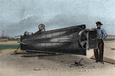 Ayrılık Savaşı sırasında Konfederasyon Devletleri Donanması tarafından kullanılan denizaltı (denizaltı) CSS H. L. Hunley. 1861-1865 19. yüzyıl gravürü by Unknown artist