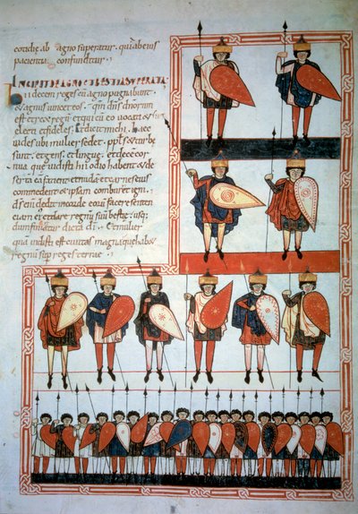 Kıyametin on kralı, birlikleriyle birlikte mızrak ve kalkanlardan oluşan silahlar. Stephanus Garcia