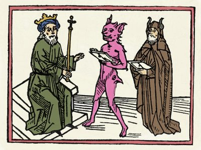 Belial'in duruşması: “Demon Belial, Yargıç Süleyman'a itimatnamelerini sunar” “Belial'in Yargılanmasından Gravür”, Jacobus de Teramo (veya Palladino), Ausburg by Unknown artist