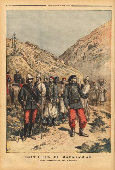 Ordunun üniformaları, Madagaskar seferi için bir kampanya kıyafeti. “Le petit Journal”da gravür” 21/04/1895. Selva